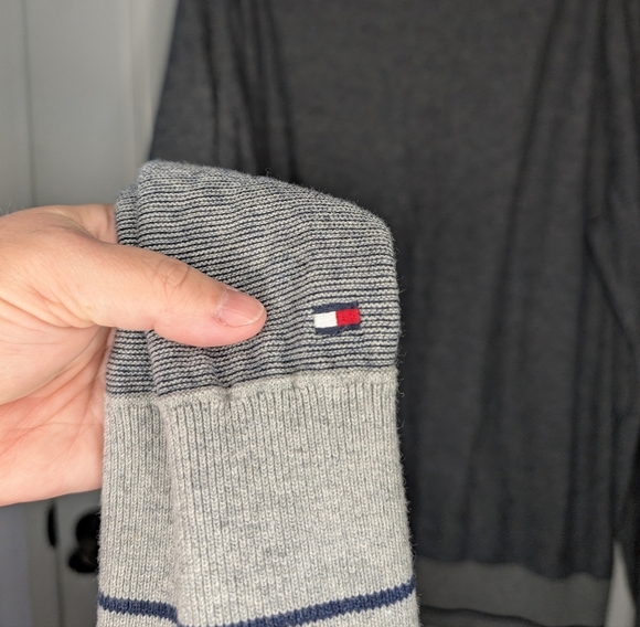Tommy Hilfiger Men's XXL Gray Blue Finely Striped 100% Cotton Sweater - Picture 3 of 5